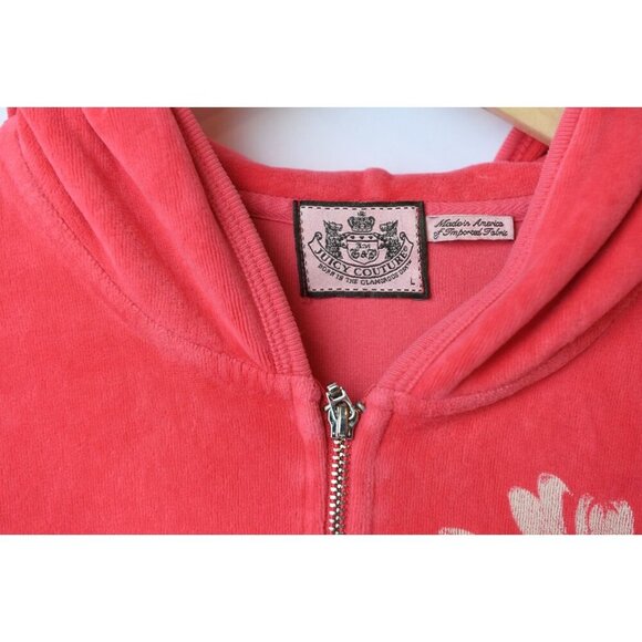 Vintage 2YK Juicy Couture Track Suit Top Sz L Coral Pink Velour Full Zip Pocket - Picture 3 of 13